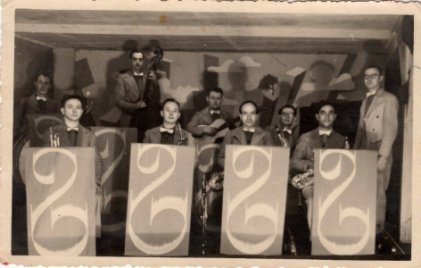 Stalag VIII-A Jazz band; Max is far right, sitting with saxophone