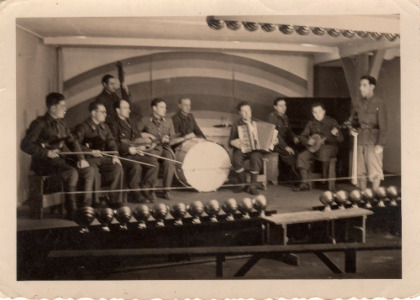 Tango band in Stalag VIII-A; Max is front, right